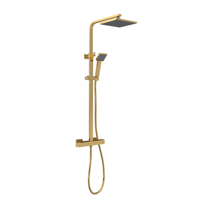 Cosmo Thermostatic Bar Valve & Riser Kit with Twin Square Shower Head - Brushed Brass