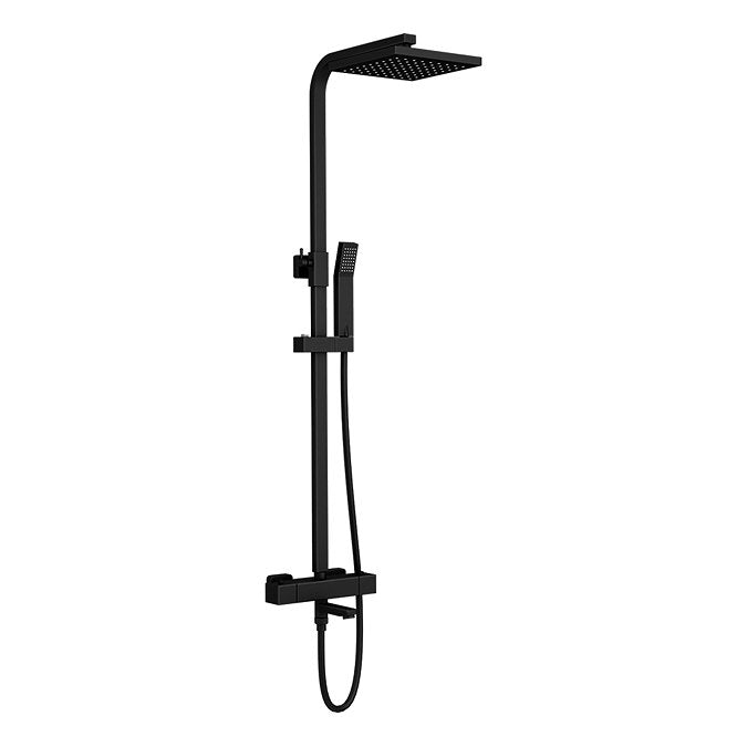 Cosmo Thermostatic Bar Valve & Riser Kit with Twin Square Shower Head - Matt Black