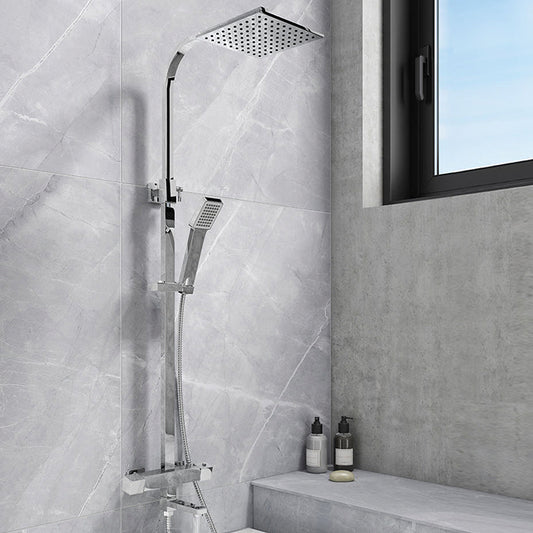 Cosmo Thermostatic Bar Valve & Riser Kit with Triple Square Shower Head & Bath Spout - Chrome