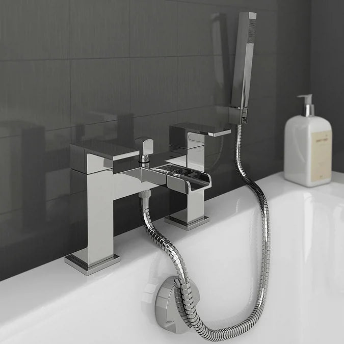 Kelvin Square Waterfall Bath Shower Mixer Tap with Kit - Chrome
