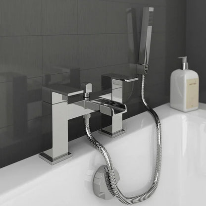 Kelvin Square Waterfall Bath Shower Mixer Tap with Kit - Chrome