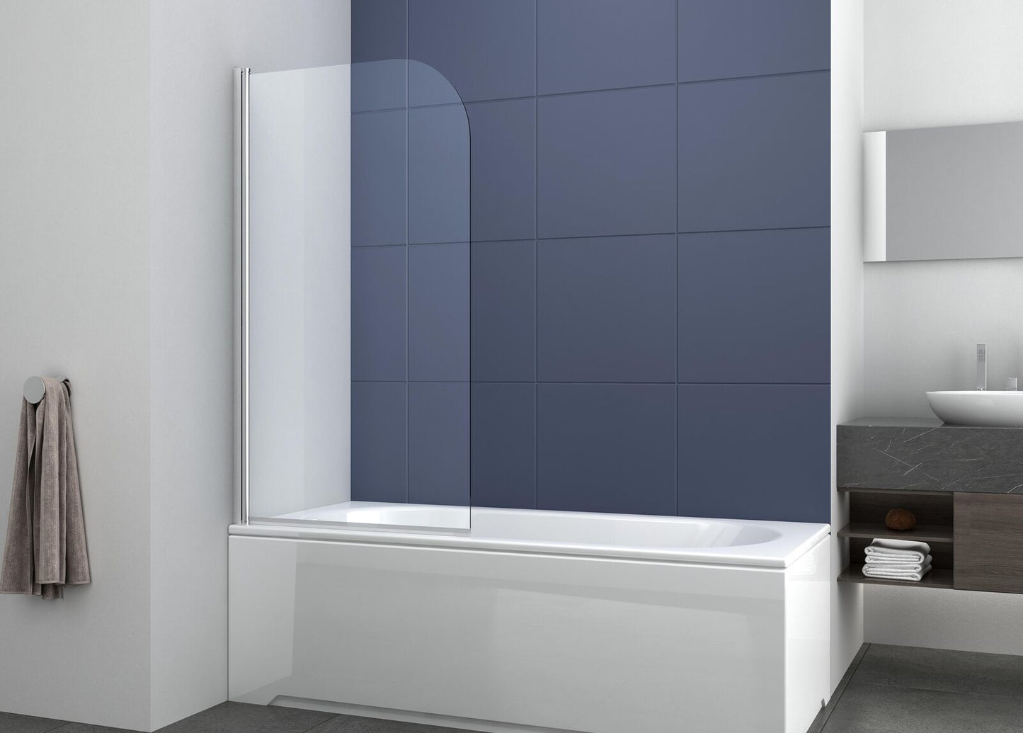 Prima Curved Edge Straight Bath Screen - 1400 x 800mm - Chrome