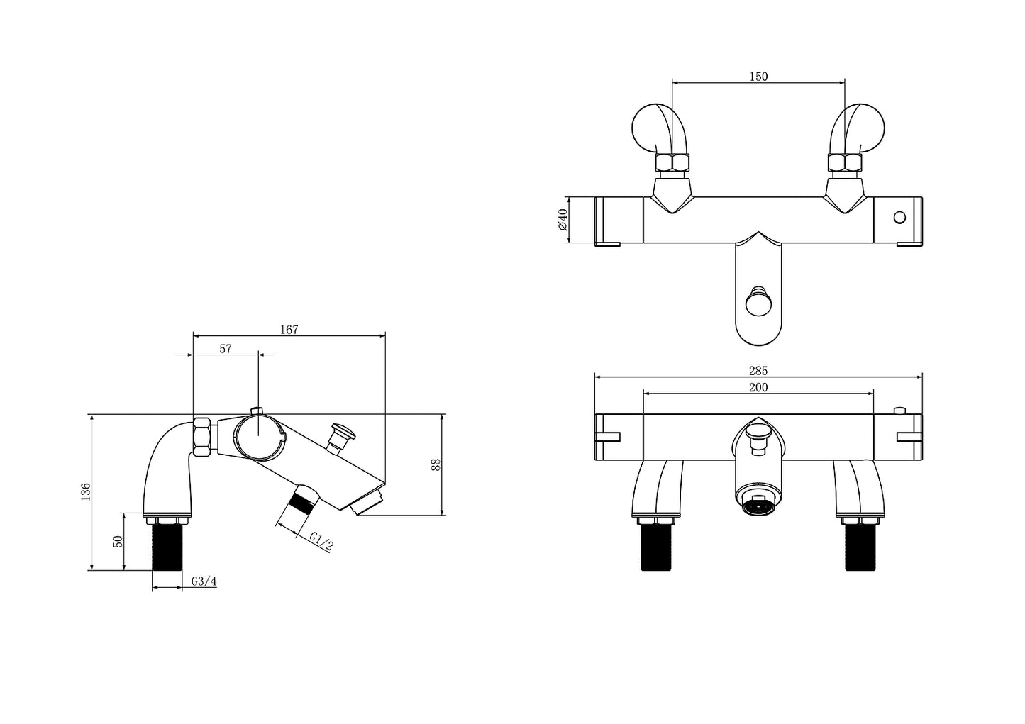 Slim Chrome Thermostatic Exposed Deck Mount Shower Bar Mixer Valve with Legs
