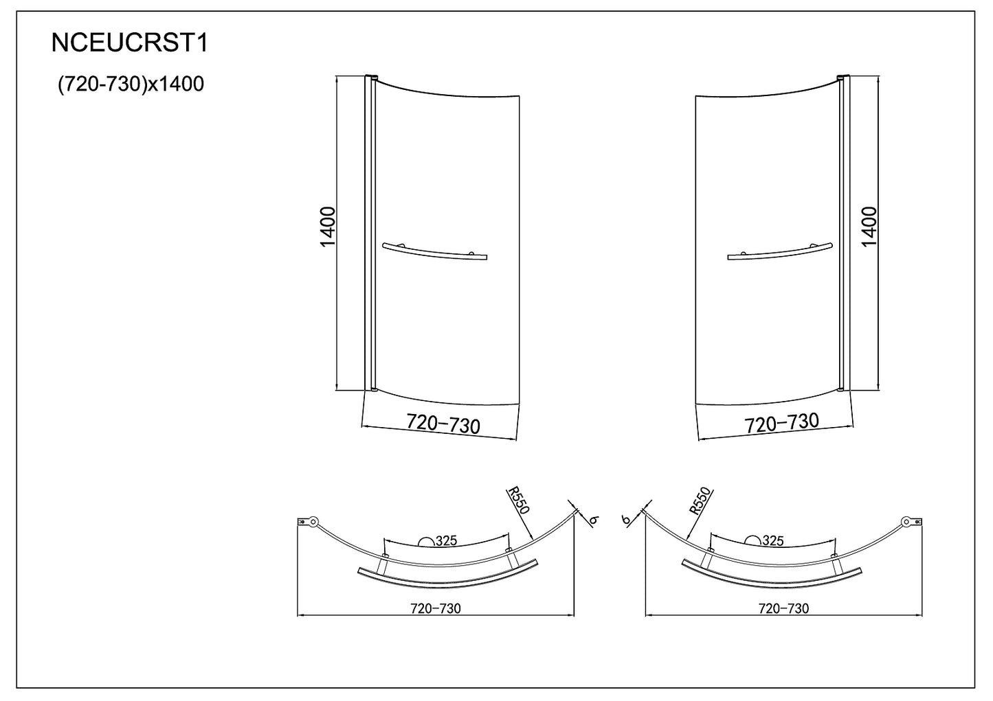 Streak Curved Bath Screen with Towel Rail - 1435 x 720mm - Chrome