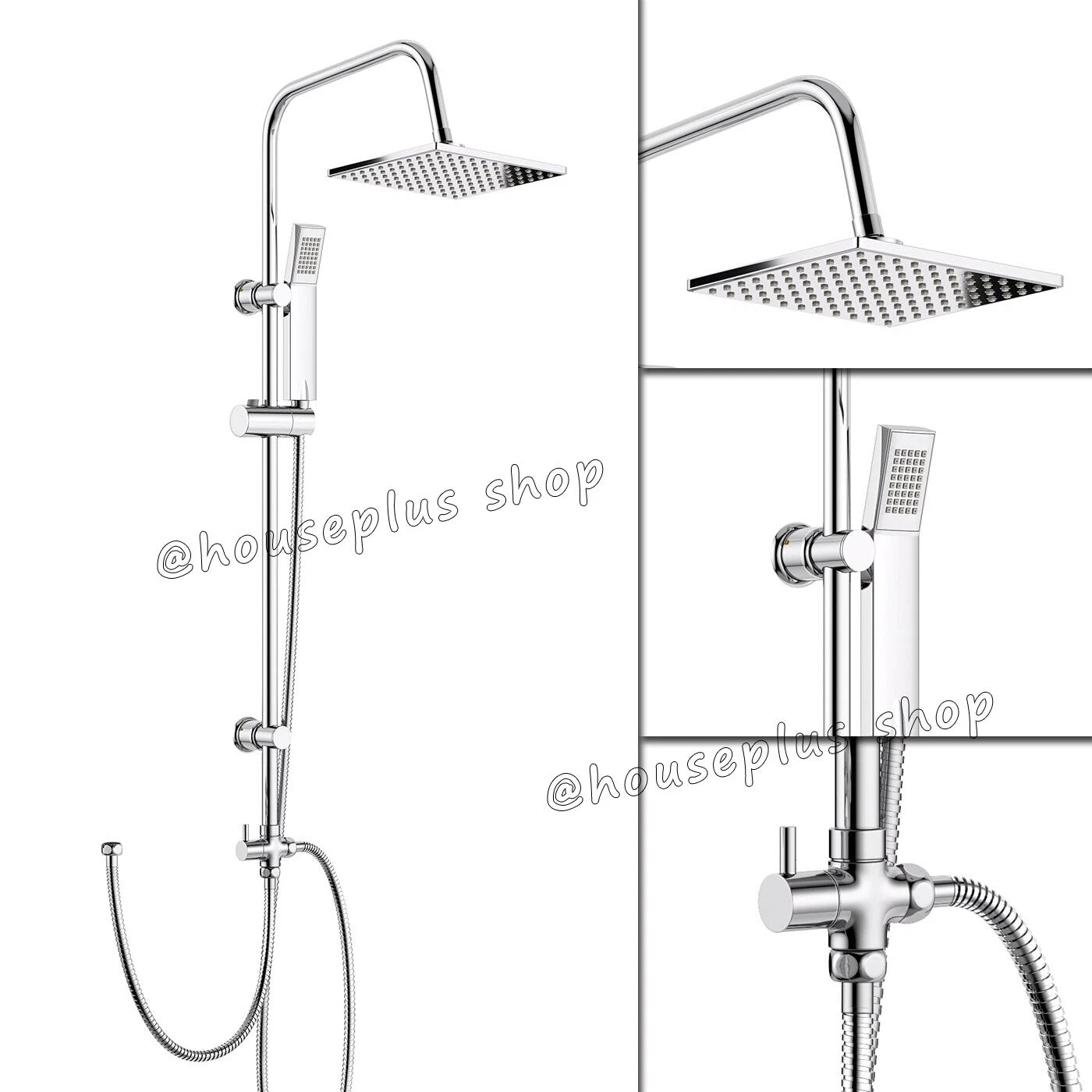 Beta 2 Way Riser Rail Mixer Kit with Shower Head - Chrome Square