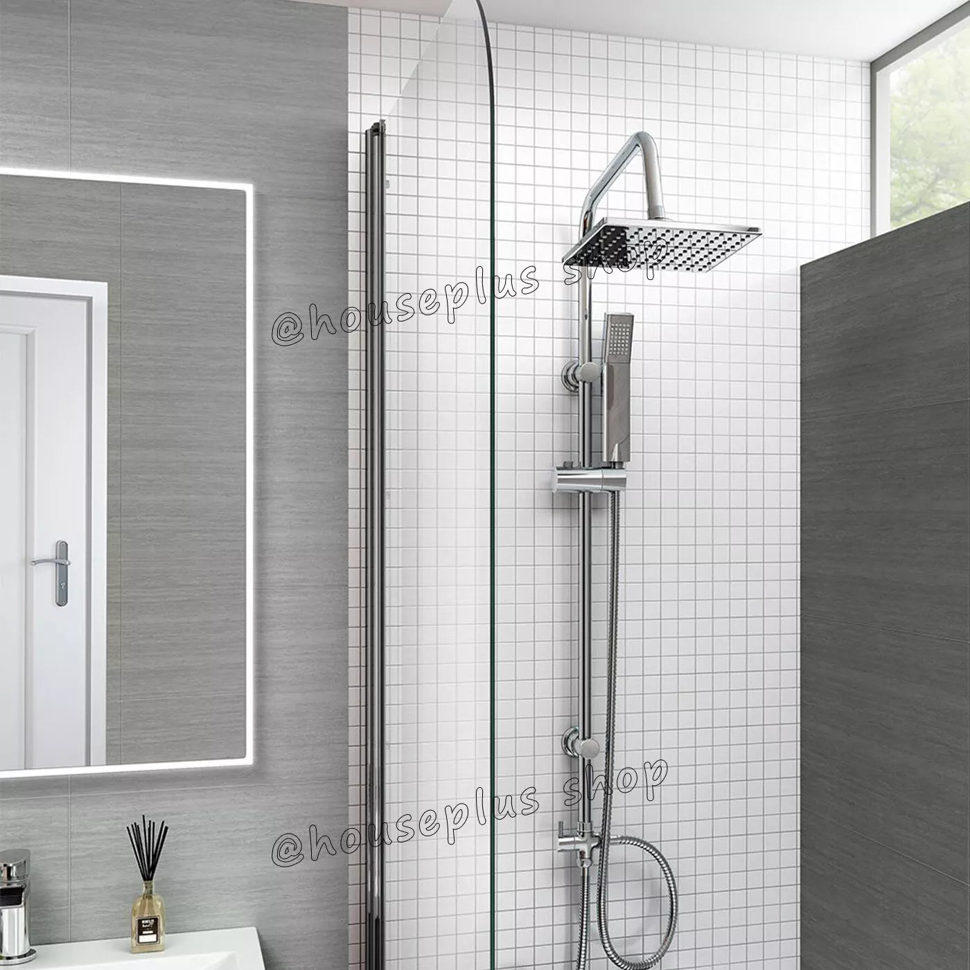 Beta 2 Way Riser Rail Mixer Kit with Shower Head - Chrome Square