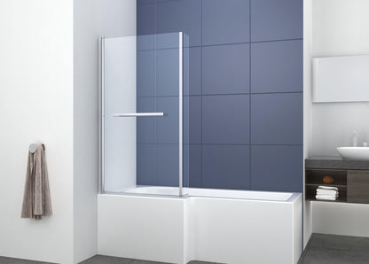 Purina L Shape Bath Screen 805 x 1400mm with Towel Rail - Chrome