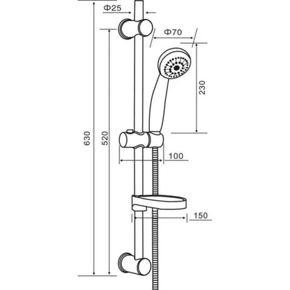 Dura Round Shower Rail kit with soap dish - Chrome