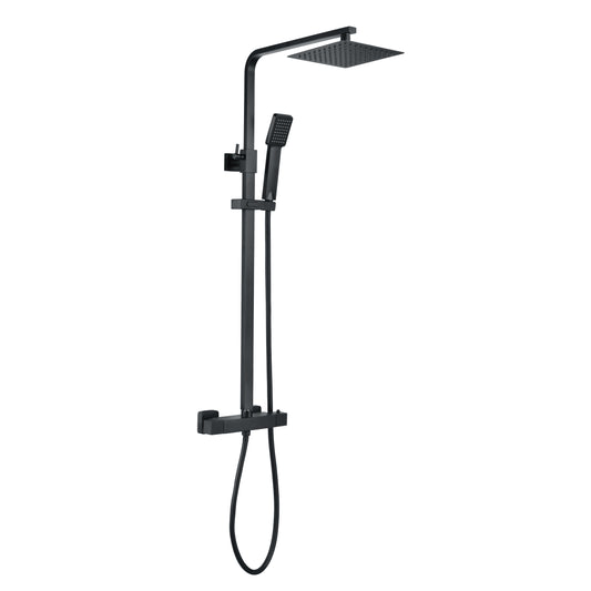 Cosmo Thermostatic Bar Valve & Riser Kit with Triple Square Shower Head & Bath Spout - Matt Black