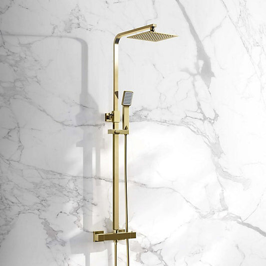Cosmo Thermostatic Bar Valve & Riser Kit with Twin Square Shower Head - Brushed Brass