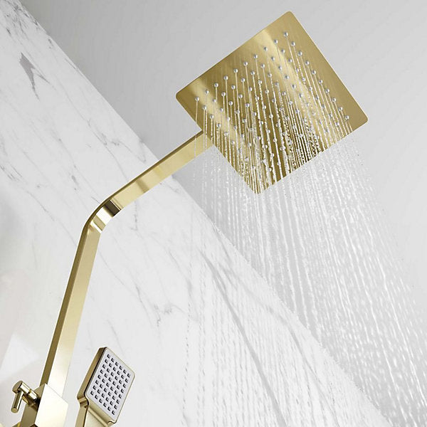 Cosmo Thermostatic Bar Valve & Riser Kit with Twin Square Shower Head - Brushed Brass