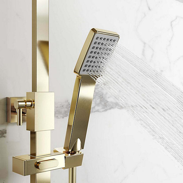 Cosmo Thermostatic Bar Valve & Riser Kit with Twin Square Shower Head - Brushed Brass