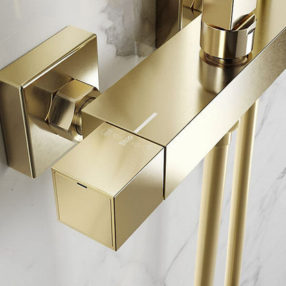 Cosmo Thermostatic Bar Valve & Riser Kit with Twin Square Shower Head - Brushed Brass