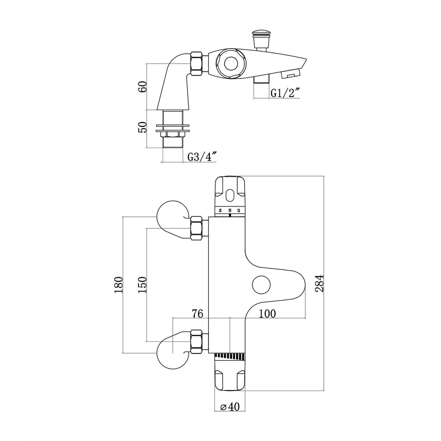 Pro Thermostatic Deck Mounted BSM - with pillars - Chrome