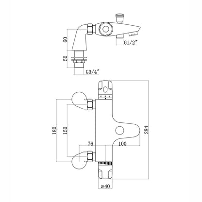 Pro Thermostatic Deck Mounted BSM - with pillars - Chrome