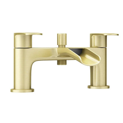 Kelvin Square Waterfall Bath Shower Mixer Tap with Kit - Brushed Brass