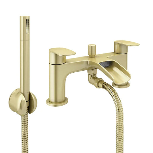 Kelvin Square Waterfall Bath Shower Mixer Tap with Kit - Brushed Brass