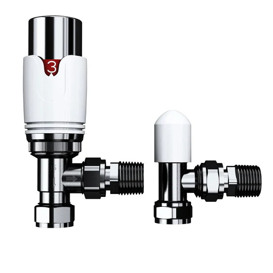 Pro White/Chrome 1/2" Thermostatic Valve TRV + Lockshield - 3 Types