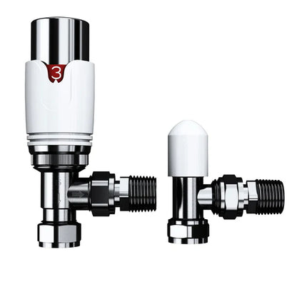 Pro White/Chrome 1/2" Thermostatic Valve TRV + Lockshield - 3 Types