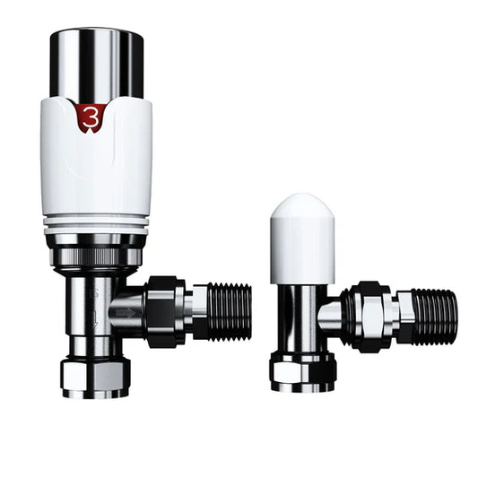 Pro White/Chrome 1/2" Thermostatic Valve TRV + Lockshield - 3 Types