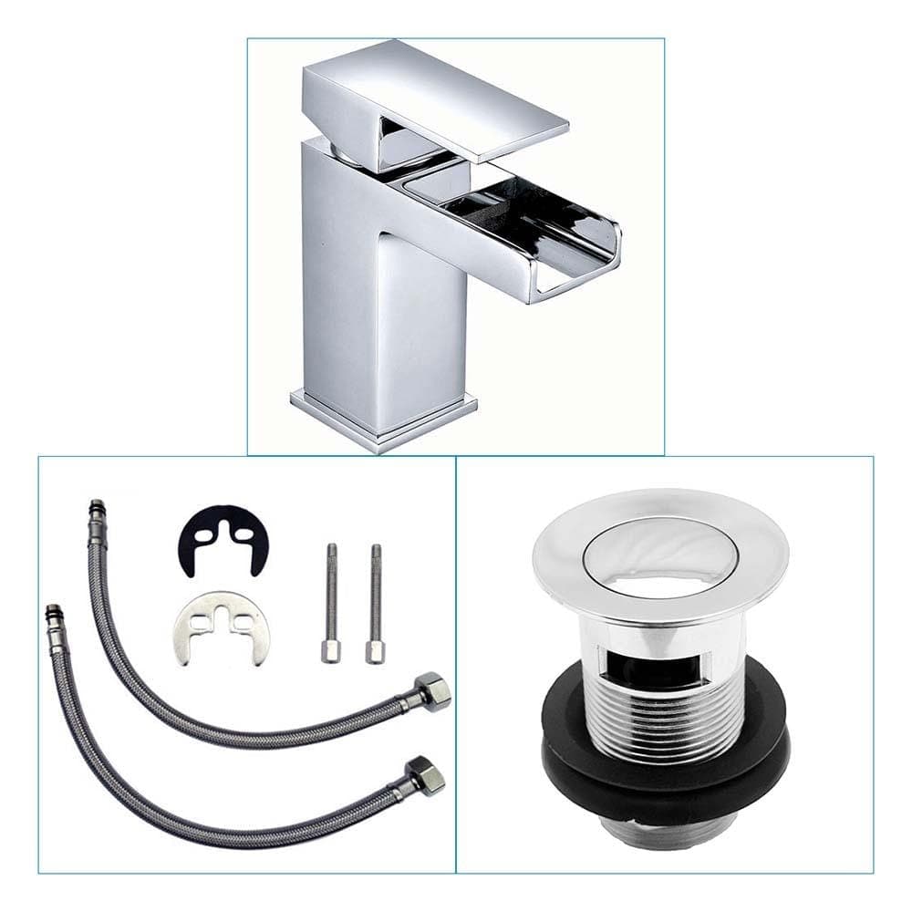 Kelvin Square Waterfall Mono Basin Mixer Tap with Waste - 3 Colours