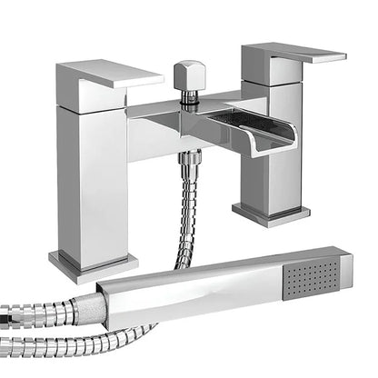 Kelvin Square Waterfall Bath Shower Mixer Tap with Kit - Chrome
