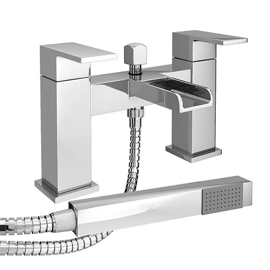 Kelvin Square Waterfall Bath Shower Mixer Tap with Kit - Chrome