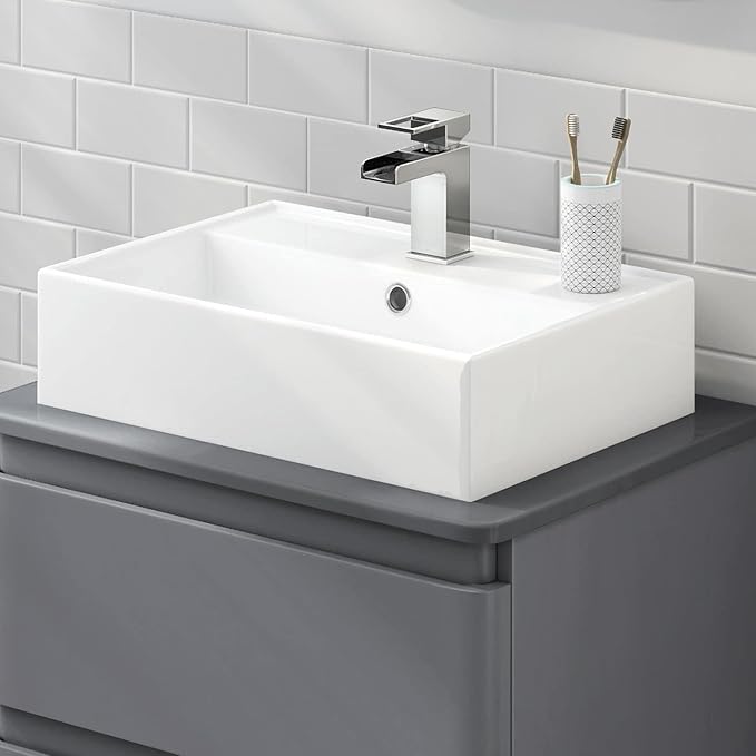 Zagreb Rectangular Wall Hung/Counter Top Ceramic Wash Basin White 510x360x130mm