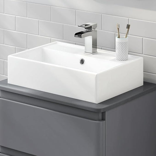Zagreb Rectangular Wall Hung/Counter Top Ceramic Wash Basin White 510x360x130mm