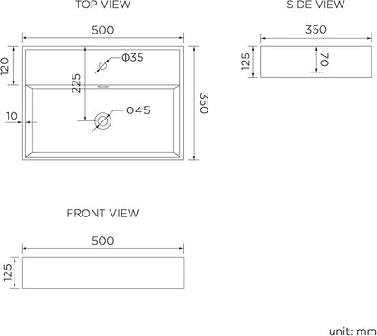 Zagreb Rectangular Wall Hung/Counter Top Ceramic Wash Basin White 510x360x130mm