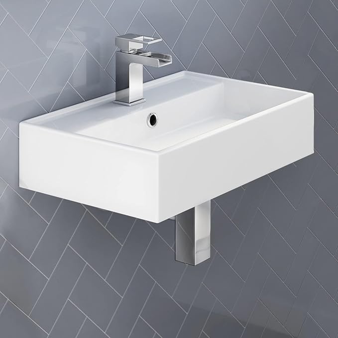 Zagreb Rectangular Wall Hung/Counter Top Ceramic Wash Basin White 510x360x130mm