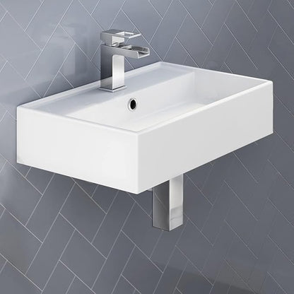 Zagreb Rectangular Wall Hung/Counter Top Ceramic Wash Basin White 510x360x130mm