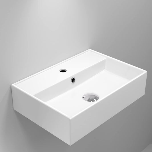 Zagreb Rectangular Wall Hung/Counter Top Ceramic Wash Basin White 510x360x130mm