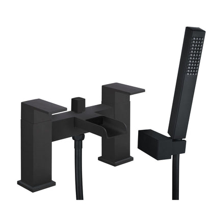 Kelvin Square Waterfall Bath Shower Mixer Tap with Kit - Matt Black